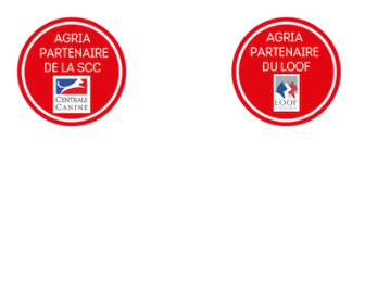 Logo Agria partenaire de la SCC et logo Agria partenaire du LOOF