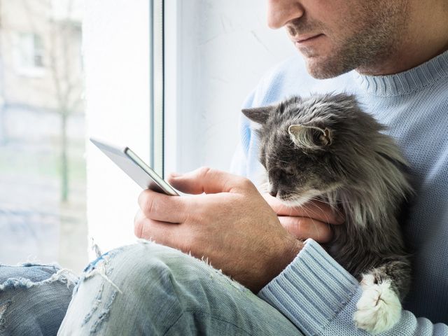 Homme avec un chat et un téléphone