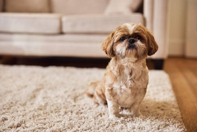 Le chien fait pipi sur le tapis.